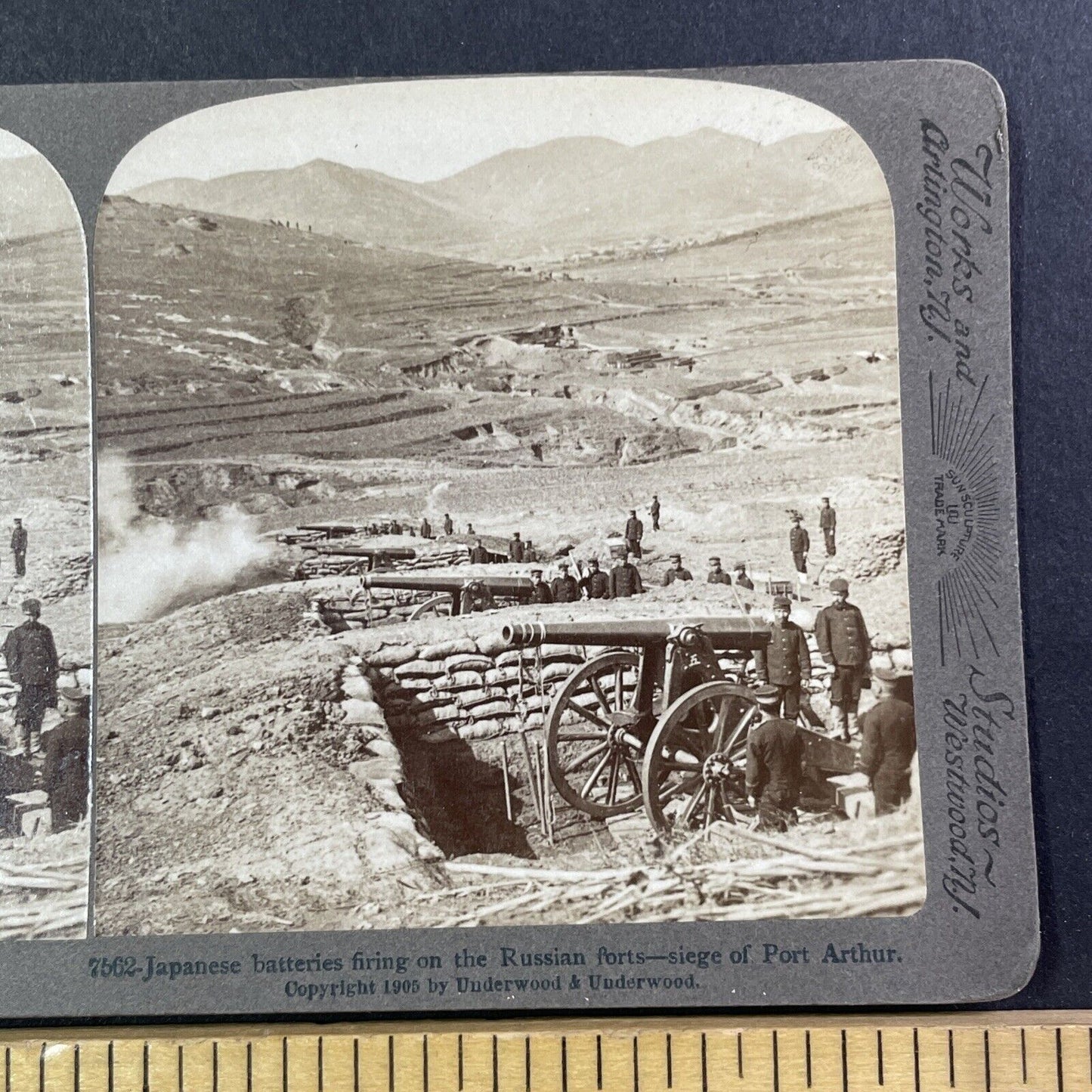 Japanese Cannon Fire Stereoview Russo-Sino War Antique c1905 Y498