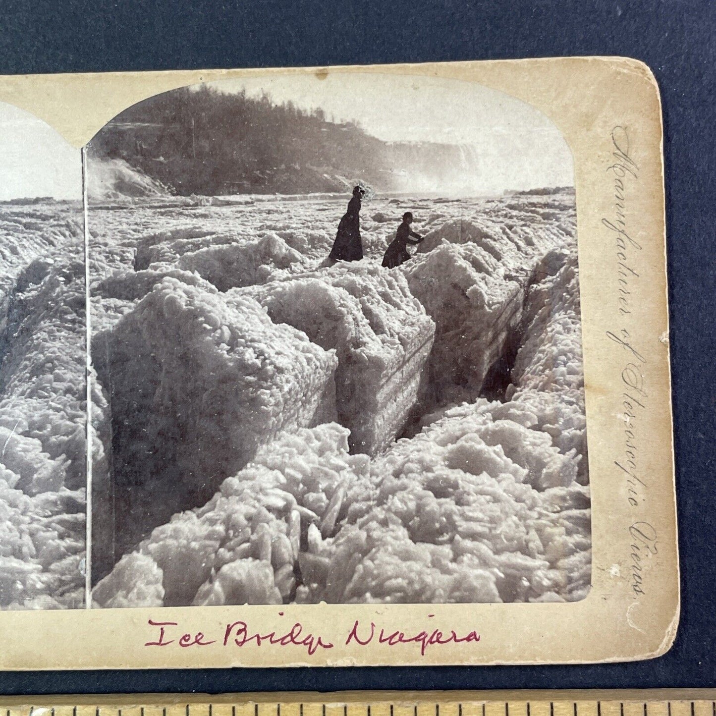 People Crossing Frozen Niagara River Stereoview  Charles Bierstadt c1870s Y1829