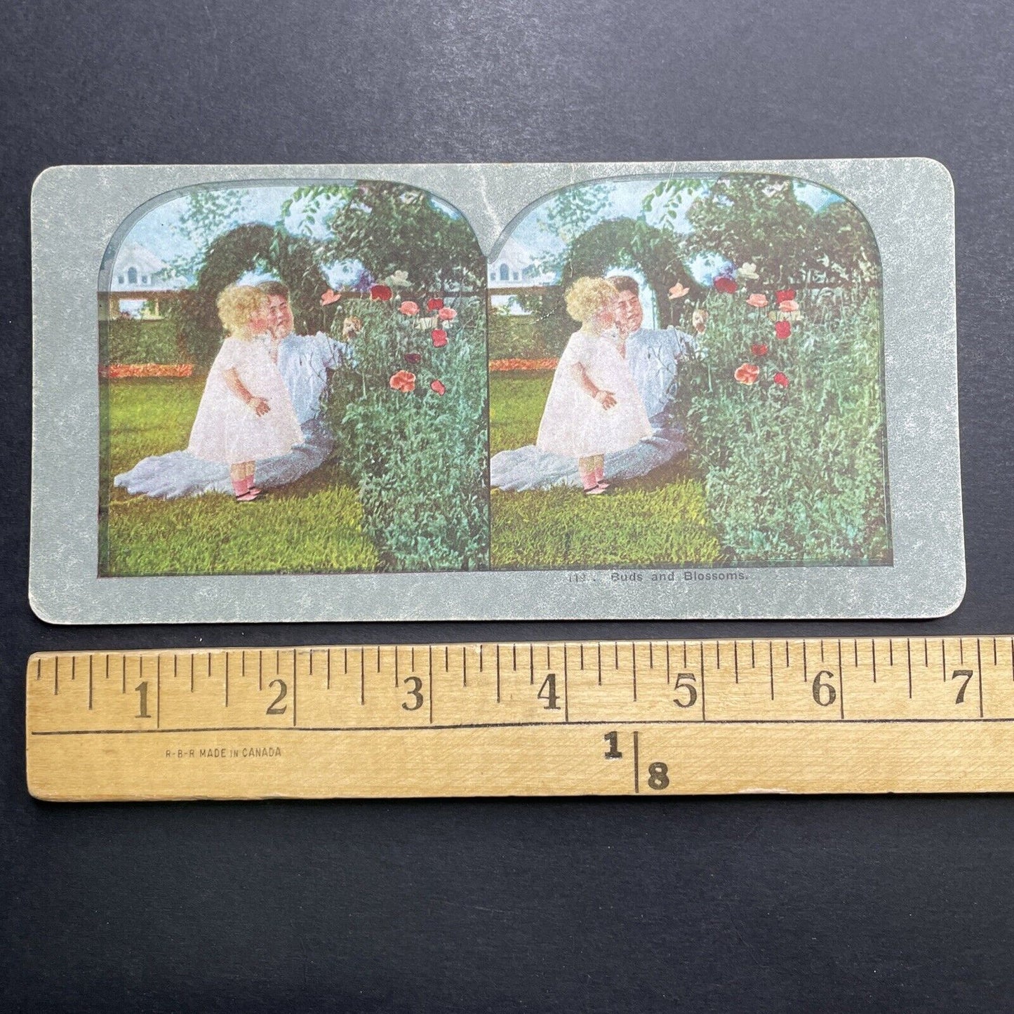 Antique 1898 Mother And Child Picking Flowers Stereoview Photo Card P1219