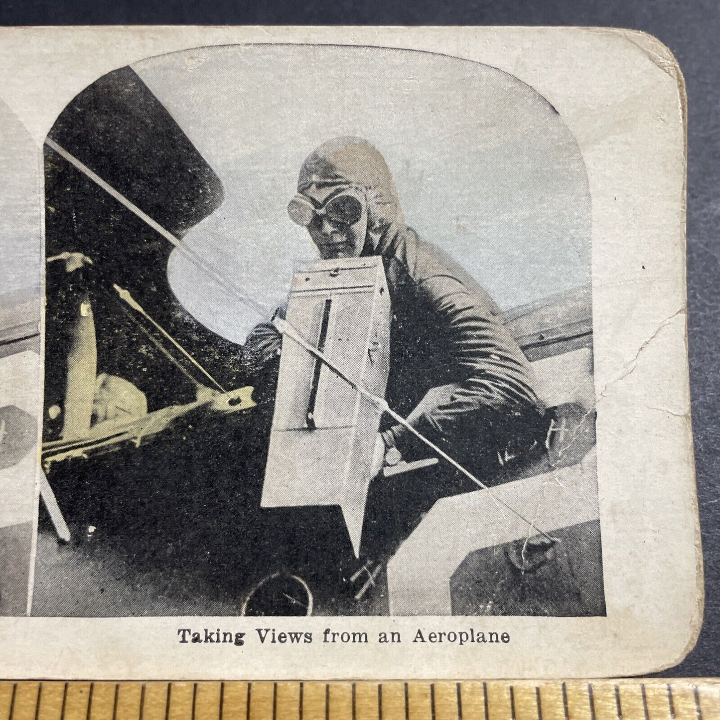 Antique 1920s Taking Stereo Pictures From Airplane Stereoview Photo Card P4994