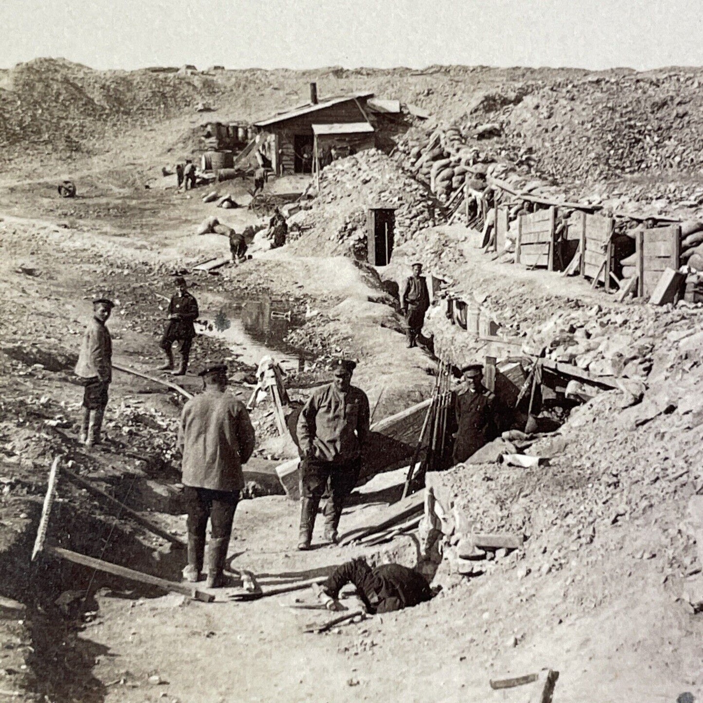 Russian Trench Before Surrender Stereoview Russia-Sino War Antique c1905 X3812