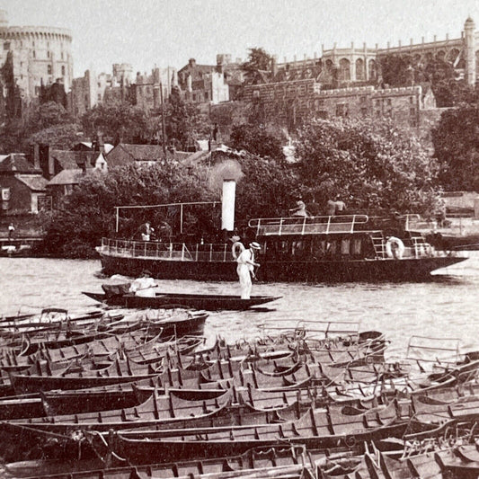 Antique 1901 Windsor Castle From Thames River Stereoview Photo Card P971