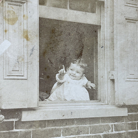 Antique 1890s Child Waves Goodbye To Father Stereoview Photo Card P2546