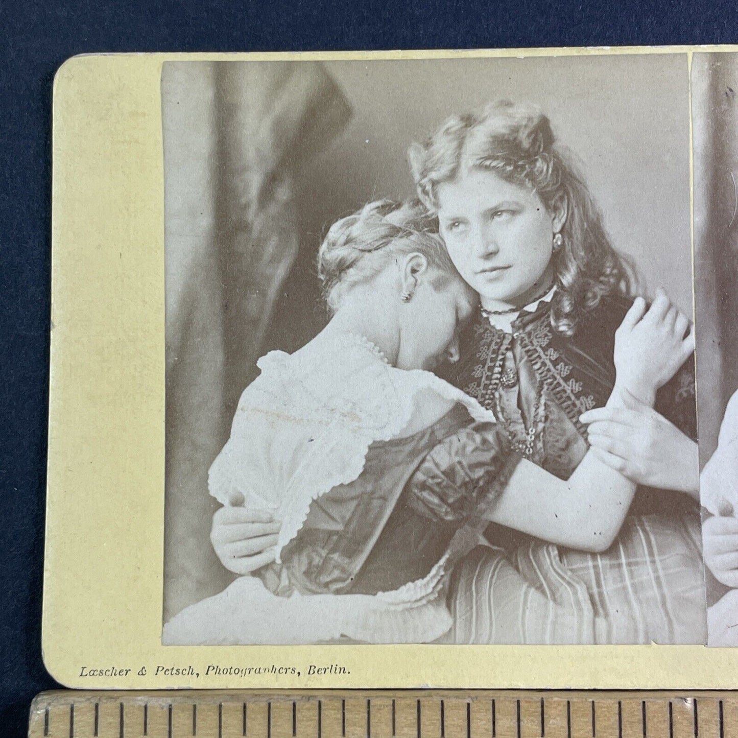 Beautiful German Women Hugging Stereoview Germany Antique c1870 X3210