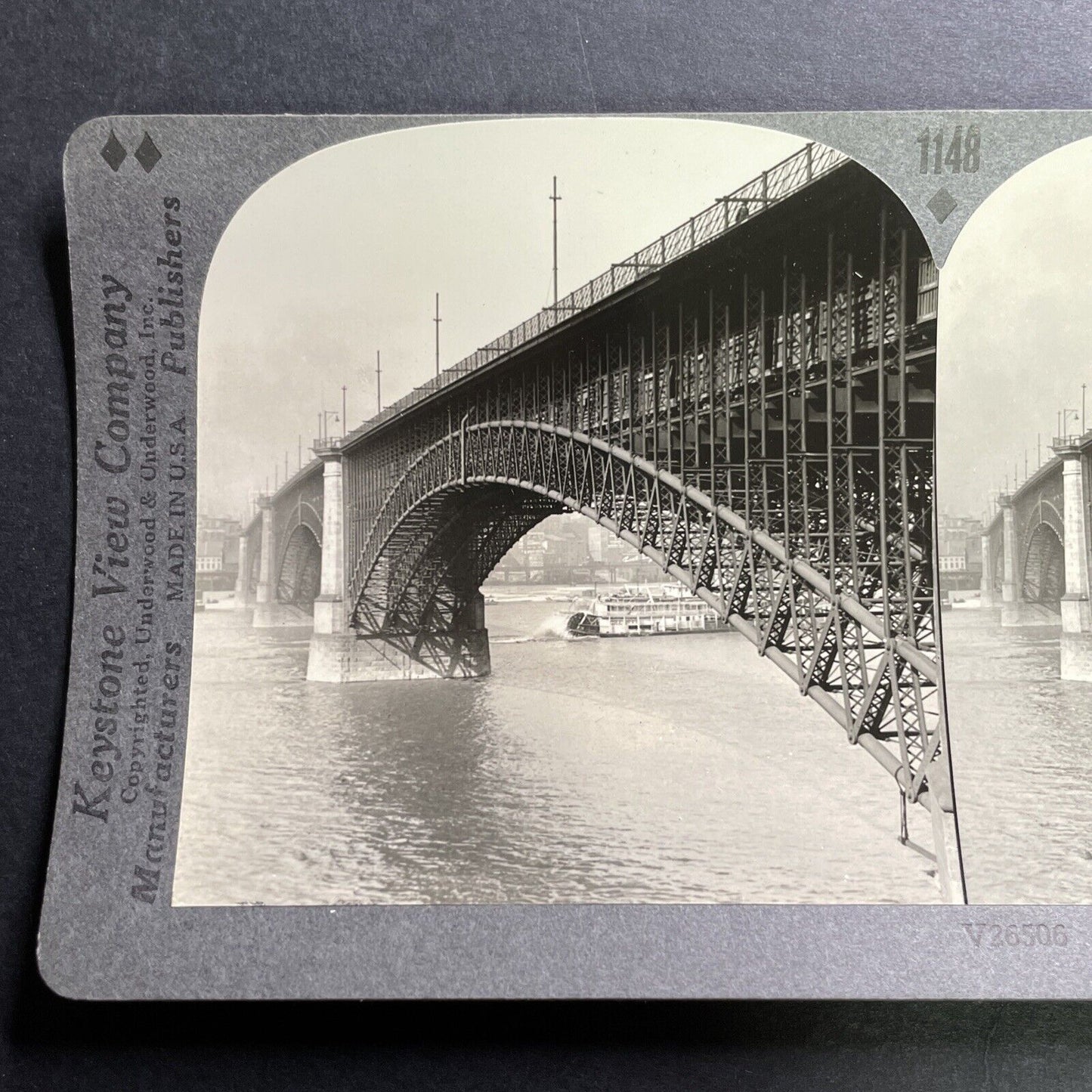 Antique 1918 Eads Bridge St. Louis Missouri Stereoview Photo Card P1373