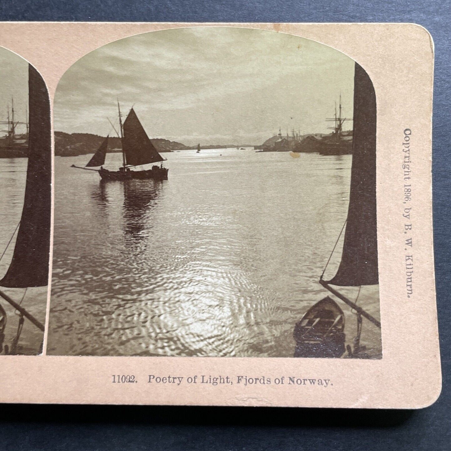 Antique 1896 Fishing Boats Norwegian Fjords Norway Stereoview Photo Card P1307