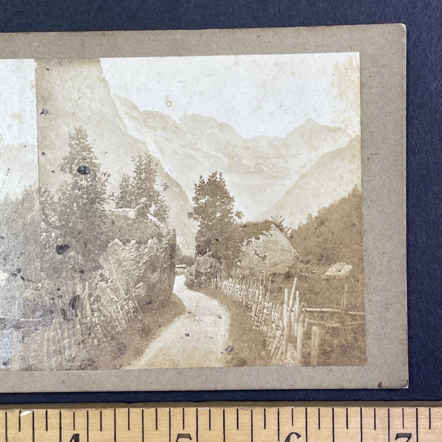 Village Road in Lauterbrunnen Switzerland Stereoview Antique c1855 Y1119