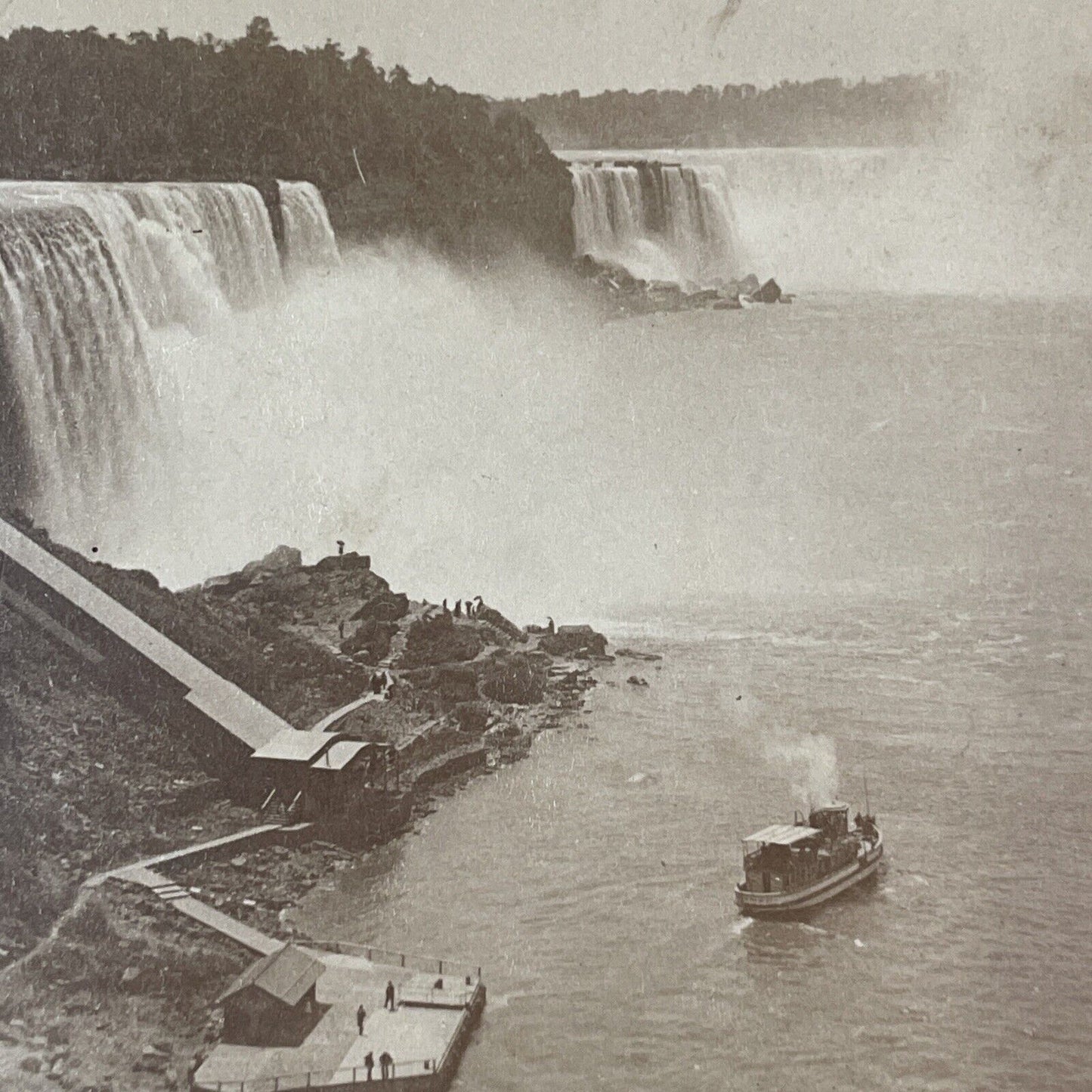 Maid of the Mist leaving Steamboat Dock Stereoview Antique c1894 Y1782