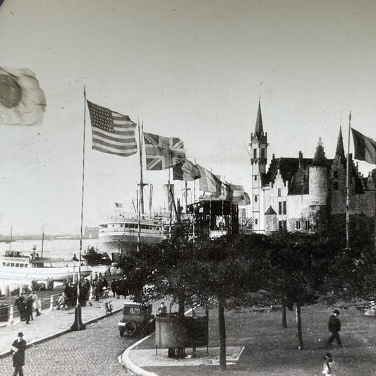 Antique 1930s Antwerp Belgium Port View Stereoview Photo Card V2924