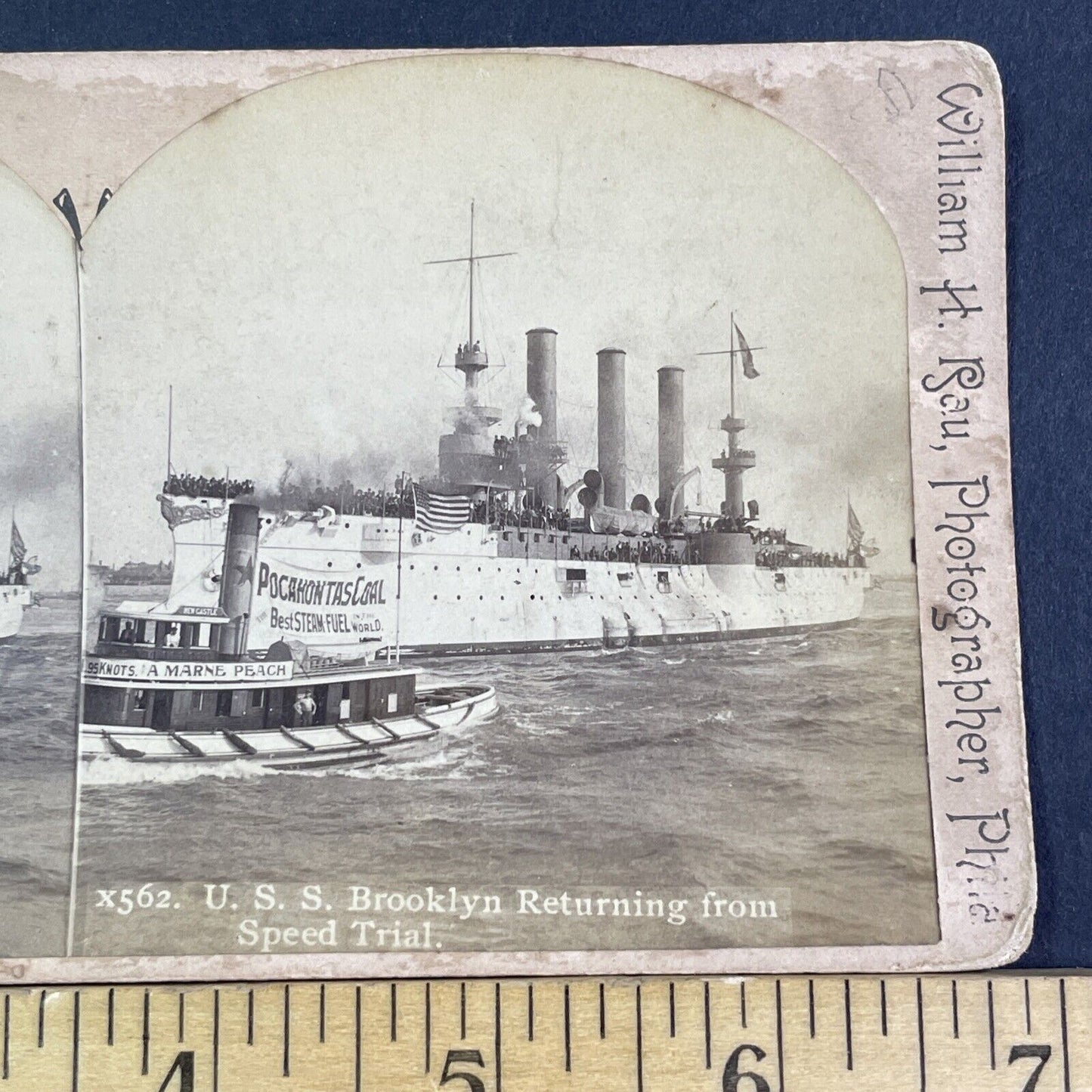 USS Brooklyn US Navy Battleship Returns Home Stereoview Antique c1899 X3177