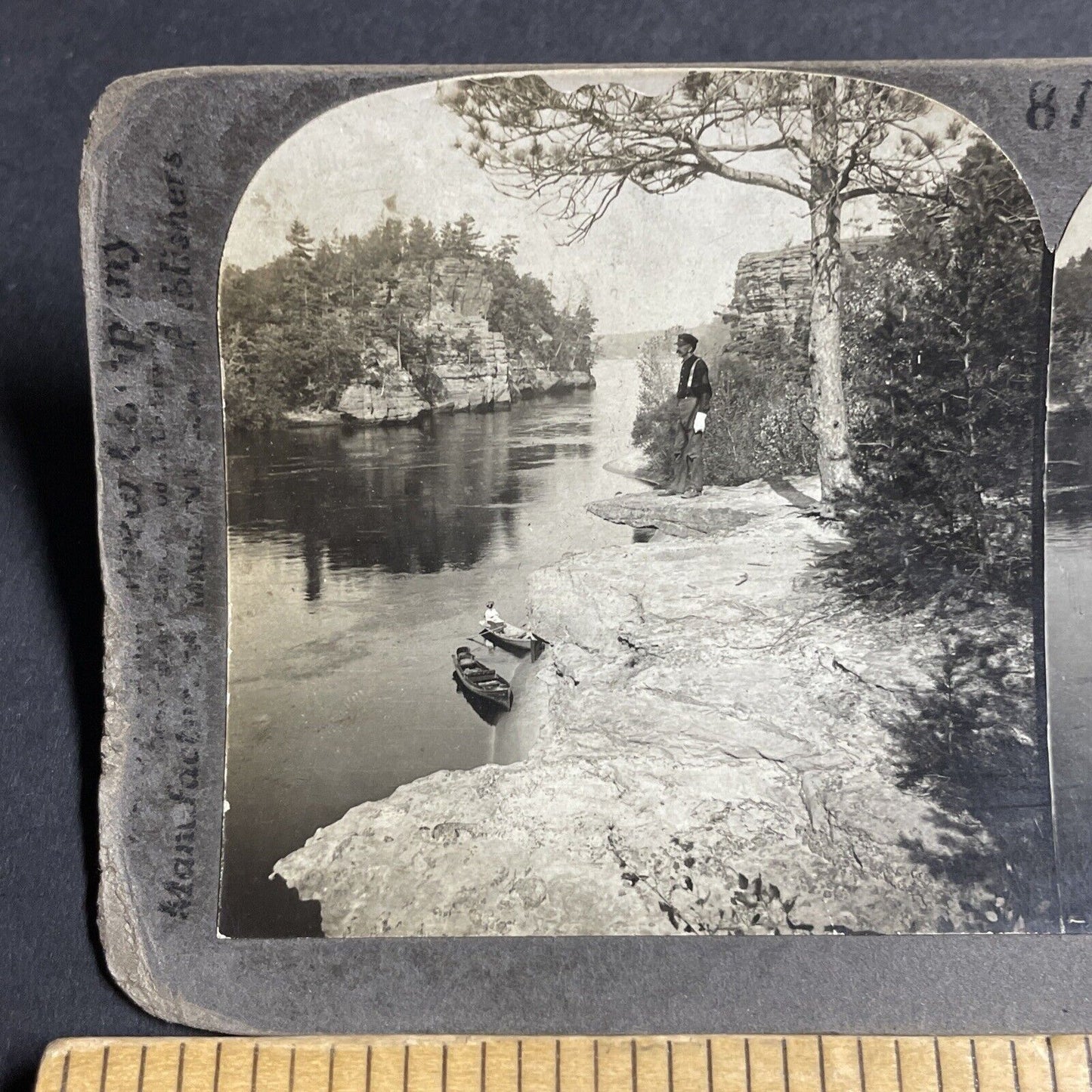 Antique 1909 Man Standing On Cliff Edge Wisconsin Stereoview Photo Card P4326