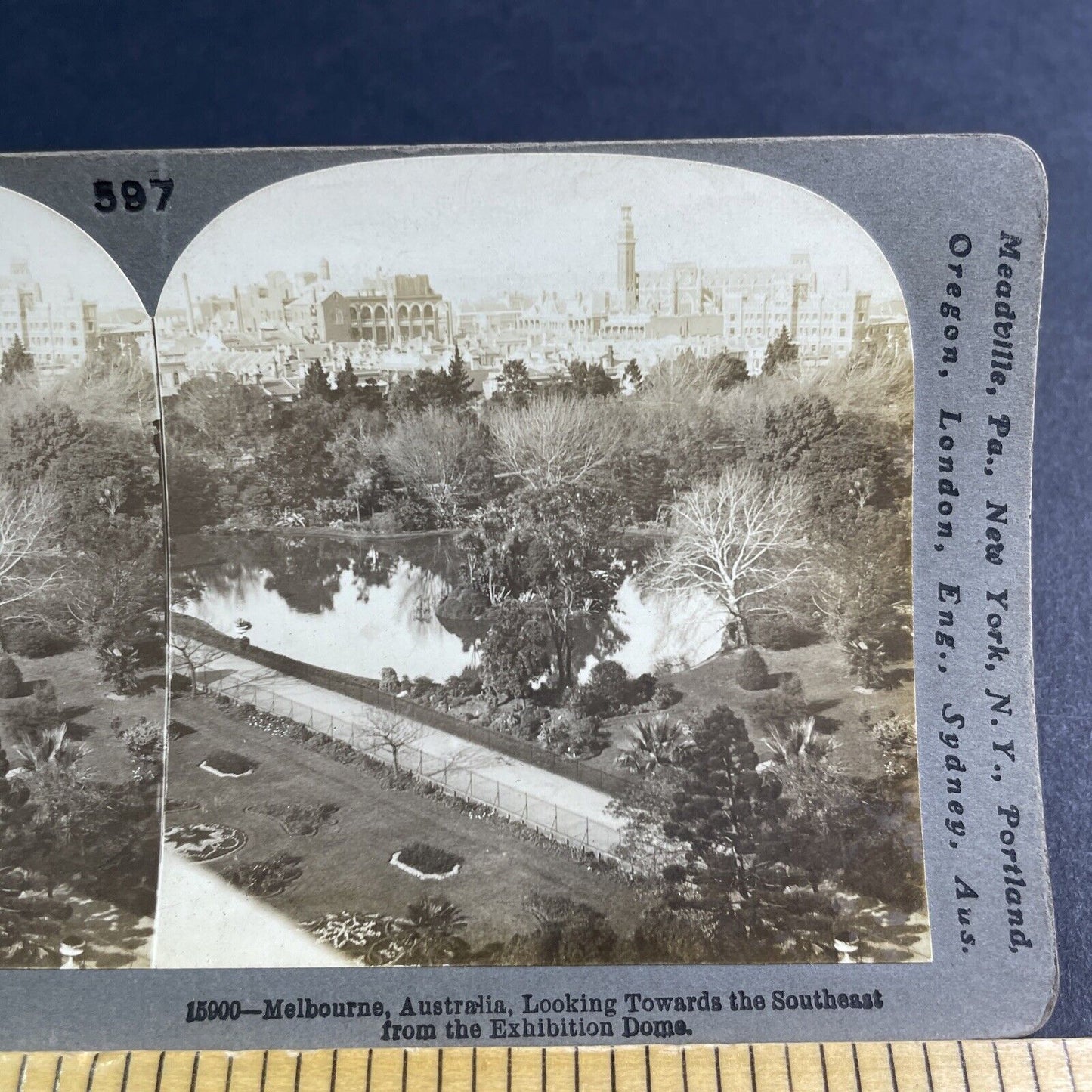 Antique 1908 Melbourne Australia City View Stereoview Photo Card P2139