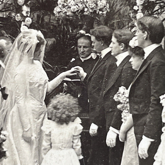 Antique 1903 Groom Puts Ring On Brides Finger Stereoview Photo Card P2906