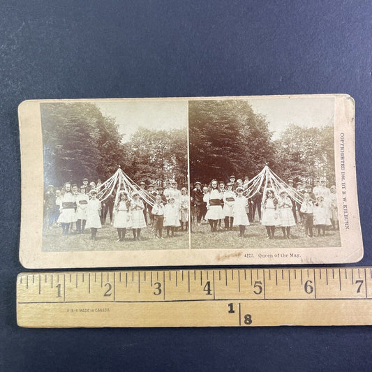 Girls Maypole Dance Boys with Baseball Equipment Stereoview Antique c1886 X4095