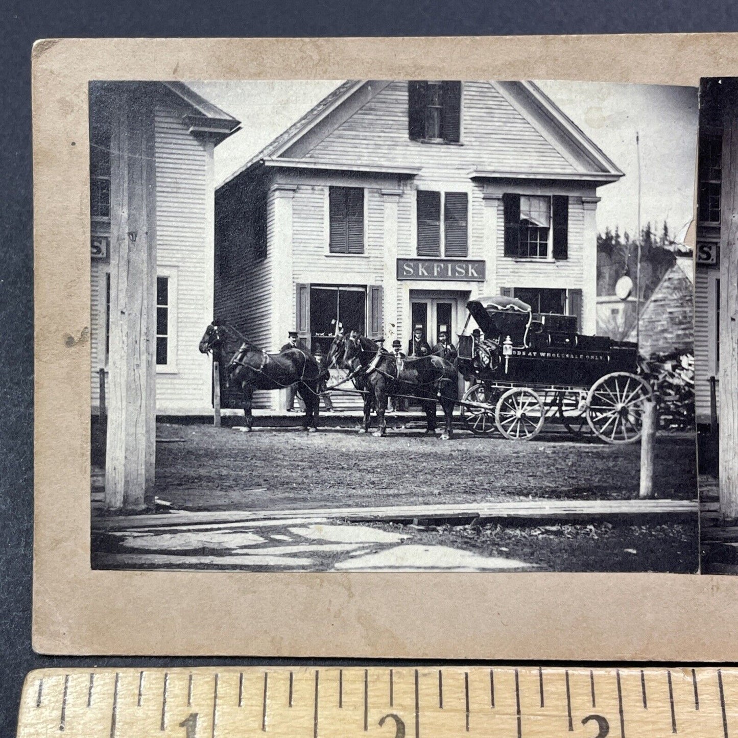 Antique 1870s SK Fisk Watchmaker Lisbon New Hampshire Stereoview Photo Card 1956