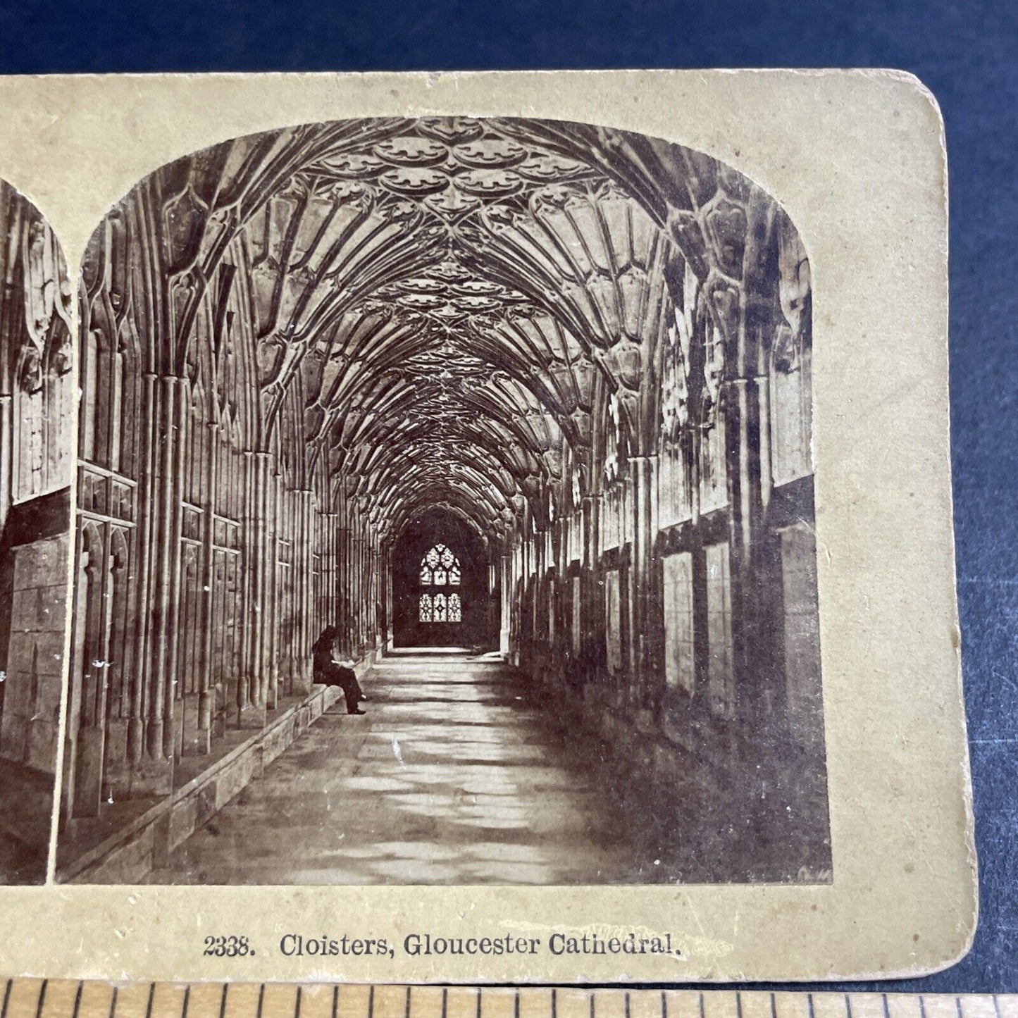Antique 1870s The Cloisters Gloucester Cathedral UK Stereoview Photo Card P4549