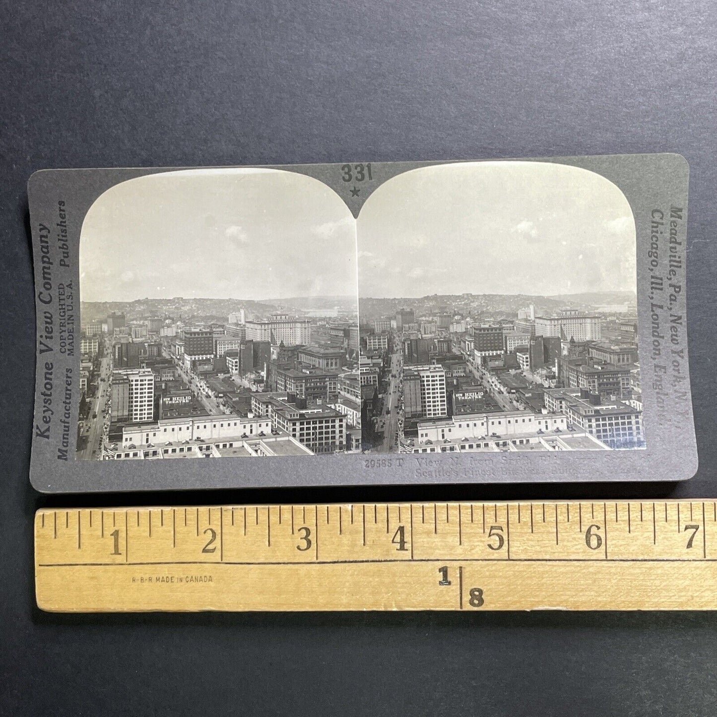 Antique 1930 View Of Seattle Washington Downtown Stereoview Photo Card P1348