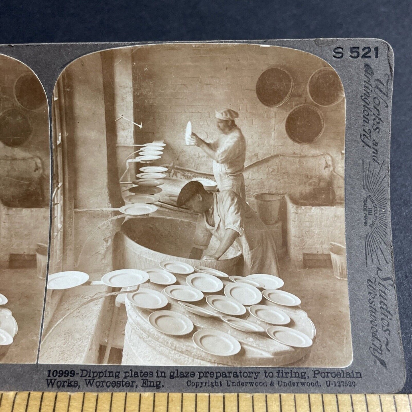 Antique 1906 Porcelain Plate Factory Worcester UK Stereoview Photo Card P4392