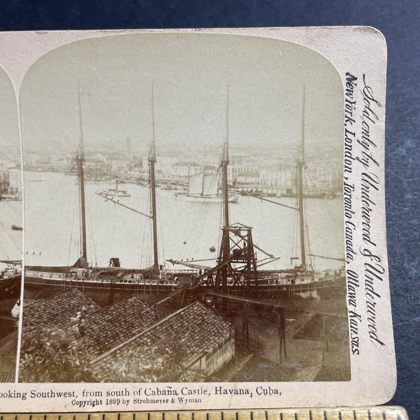 Antique 1899 Large US Wooden Ship Havana Cuba Stereoview Photo Card P4984