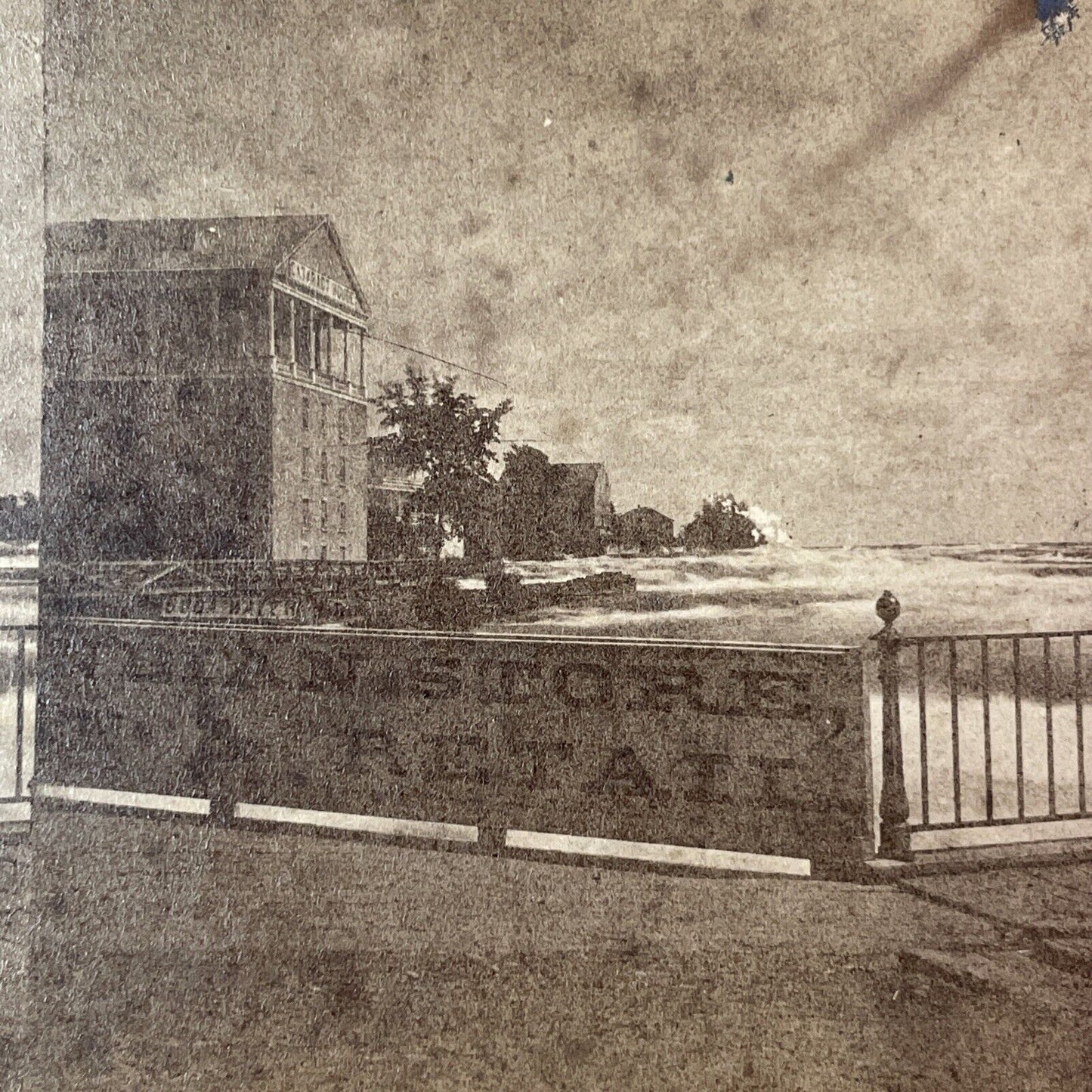 Banner For Native Indian Trading Post Stereoview Niagara Antique c1880 X1292