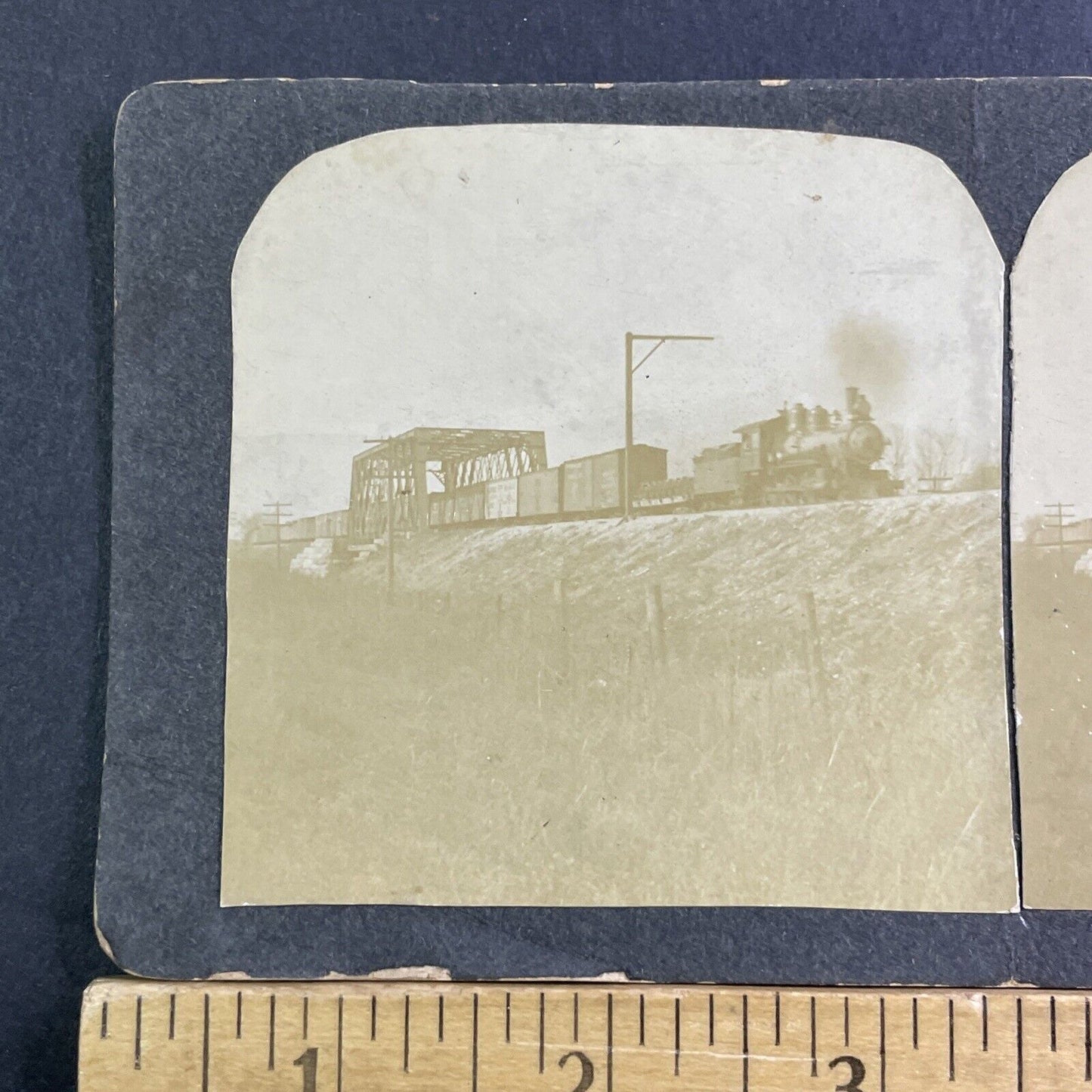 Coal Train Grimsby Station Ontario Stereoview Rail Antique c1905 X1609 CREASE