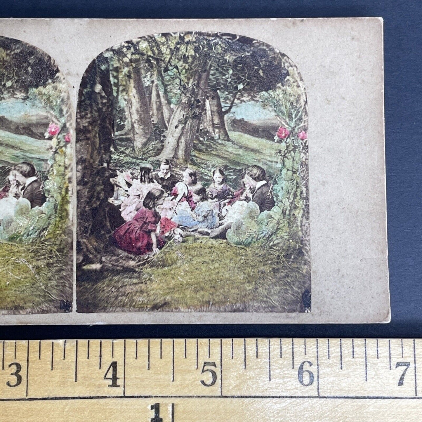 Antique c1840s French Picnic In Ancient Forest Stereoview Photo Card PC827