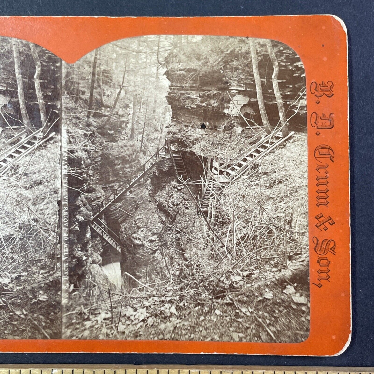 Watkins Glen Back View New York Stereoview R.D. Crum Antique c1870s Y1819