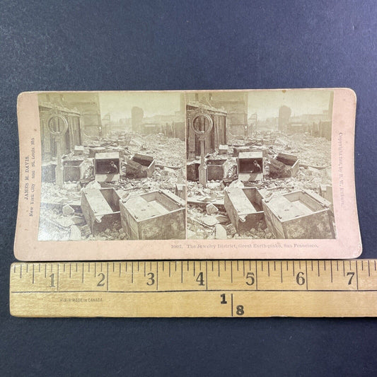 San Francisco Earthquake Jewelry Thieves Stereoview Photo Card Antique 1906 X816