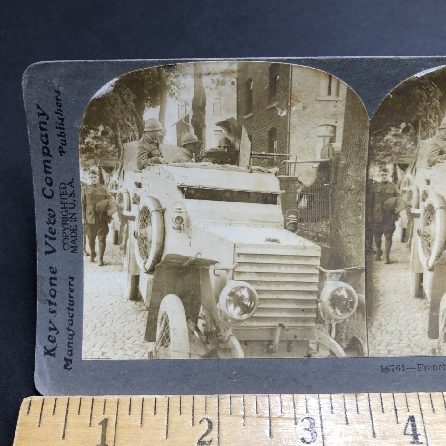 Antique 1917 US Armored Car WW1 Montabaur France Stereoview Photo Card P2024