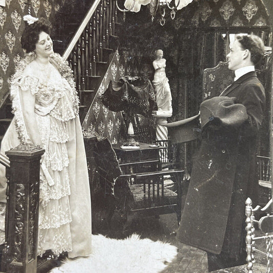 Antique 1902 Man Picks Up Woman For The Ball Stereoview Photo Card P2886