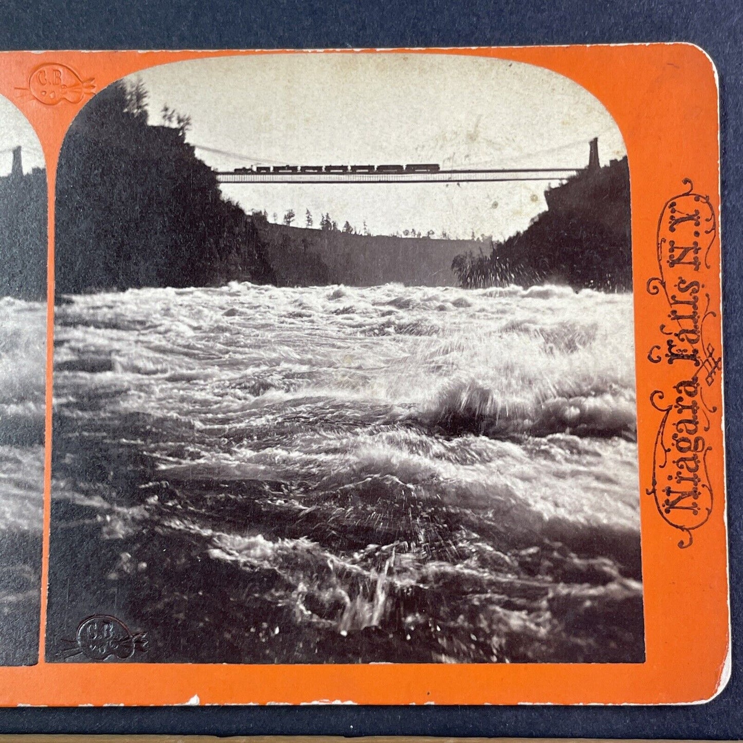 Train Passes over the Whirlpool Rapids Stereoview Charles Bierstadt c1870s Y2214