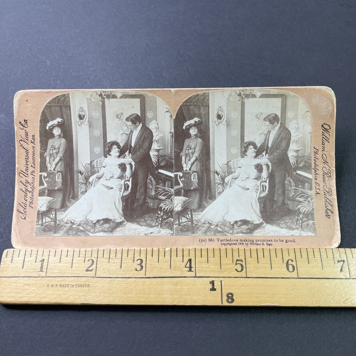 Antique 1902 Maid Servants Flirts With Married Man Stereoview Photo Card P2874