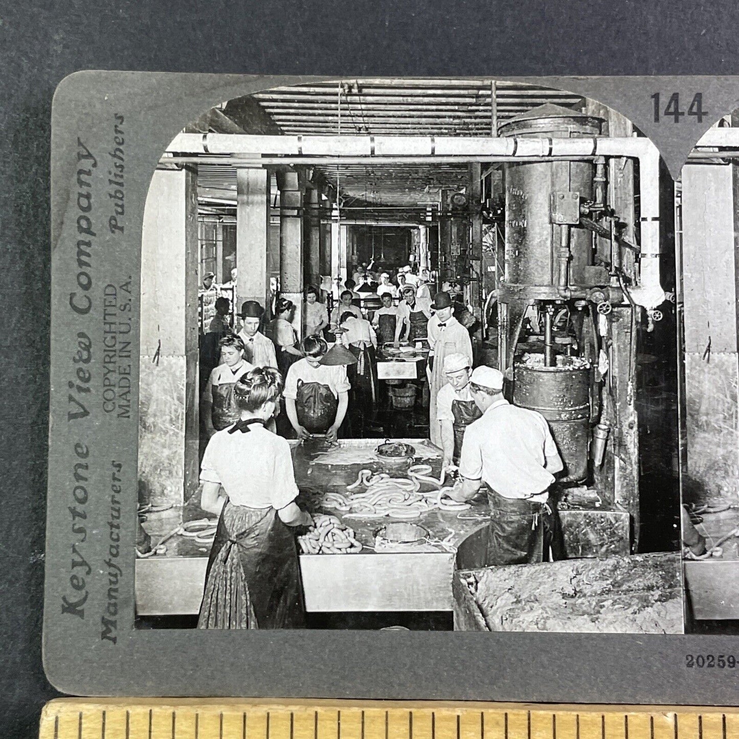 Sausage Making Factory Stereoview Chicago Illinois Antique c1910 X1840