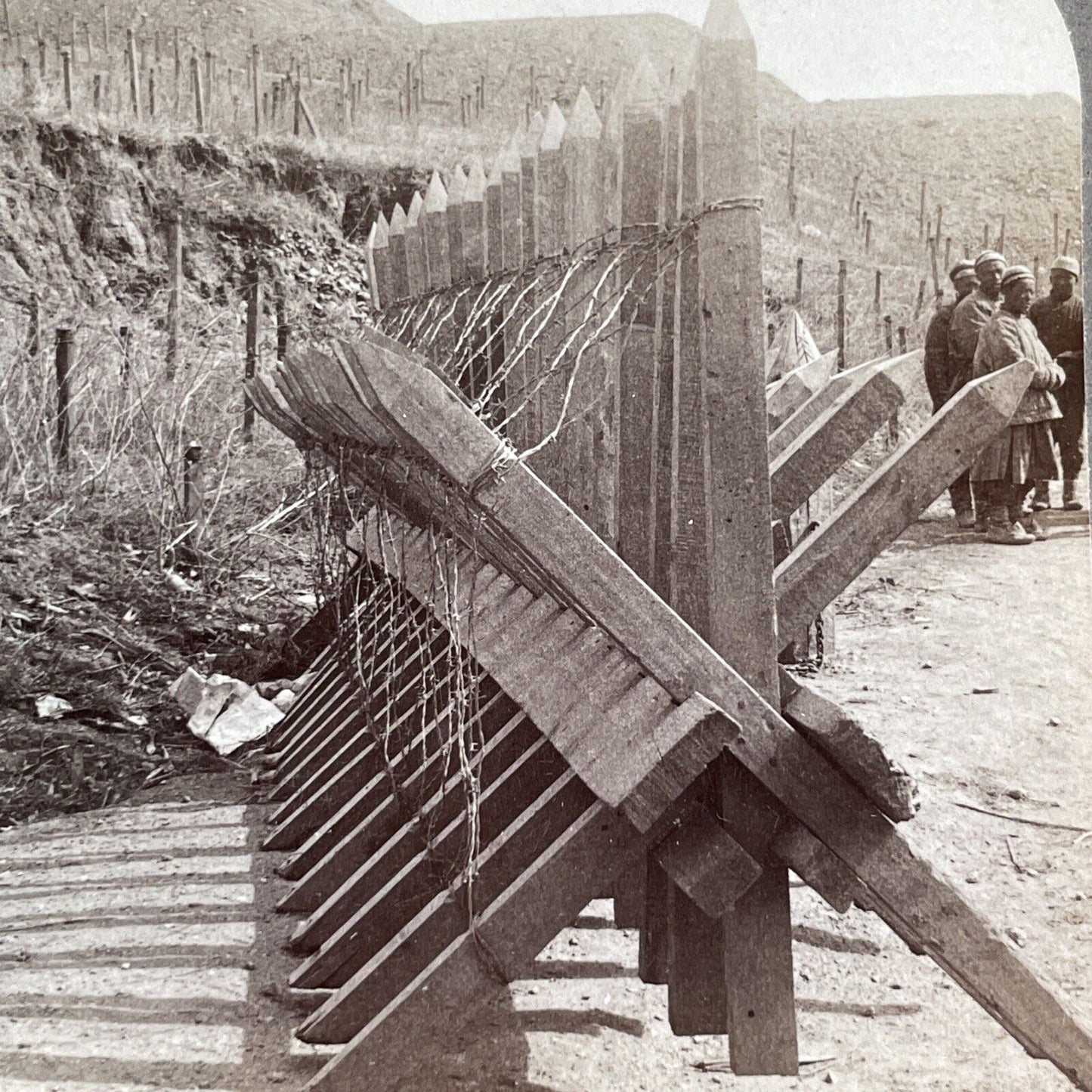 Russian Defence Barrier Stereoview Russo-Sino War Antique c1905 X4197