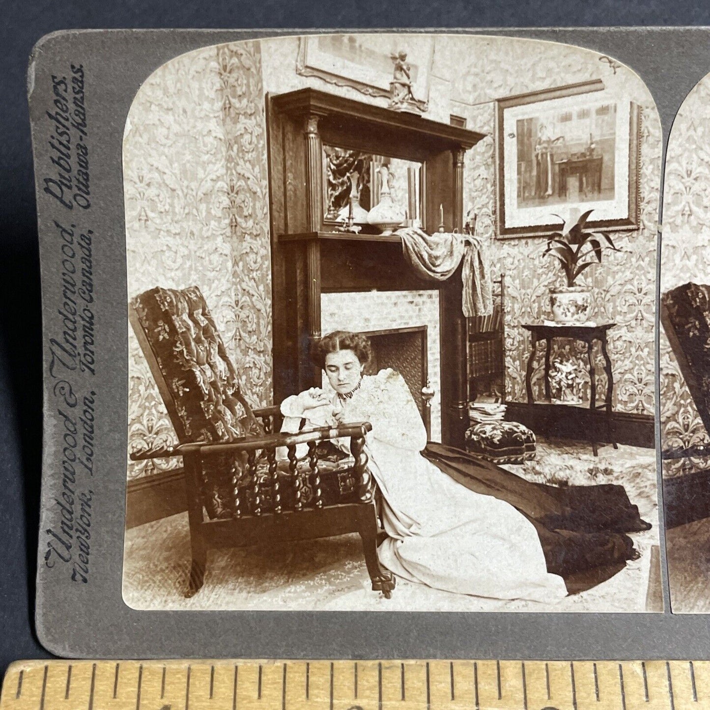 Antique 1899 Womans Husband Dies While At War Stereoview Photo Card P4740