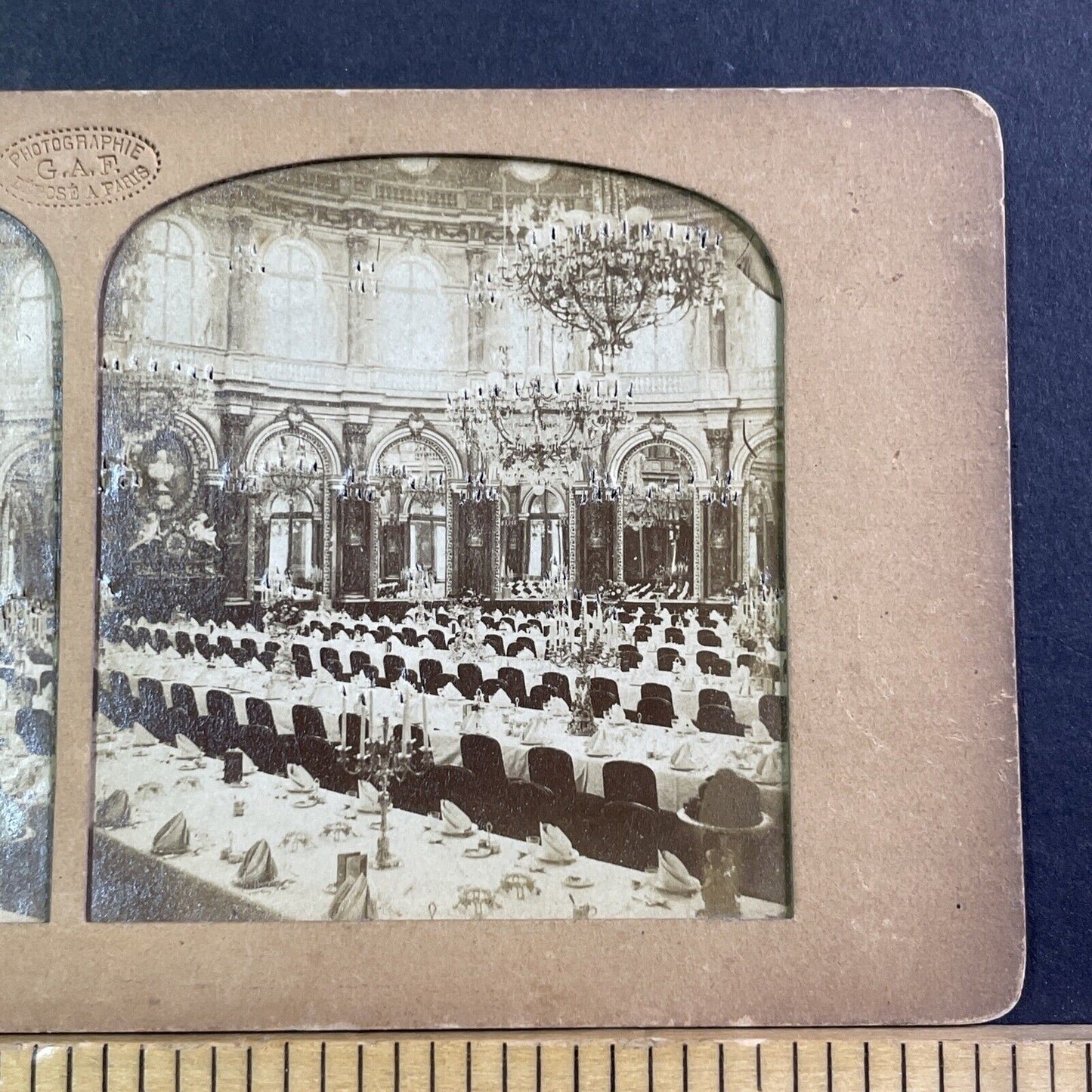 Dining Hall Grand Hotel Paris Stereoview French Tissue Antique c1860s XT2136