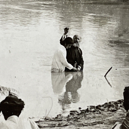 Antique 1903 Christian Bapitism In The Jordan River Stereoview Photo Card P4368