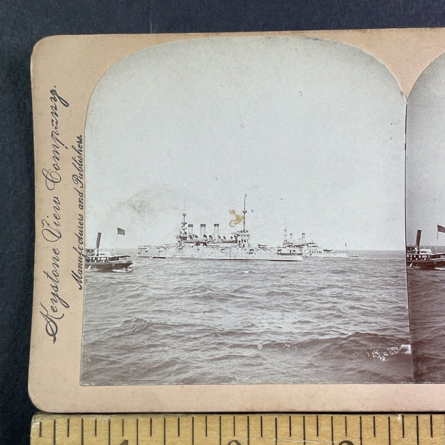 USS New York And USS Iowa Naval Ships Stereoview US Navy Antique c1898 X3532