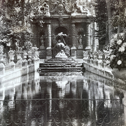 Antique 1909 Fountain Of Medici Paris France Stereoview Photo Card V2862