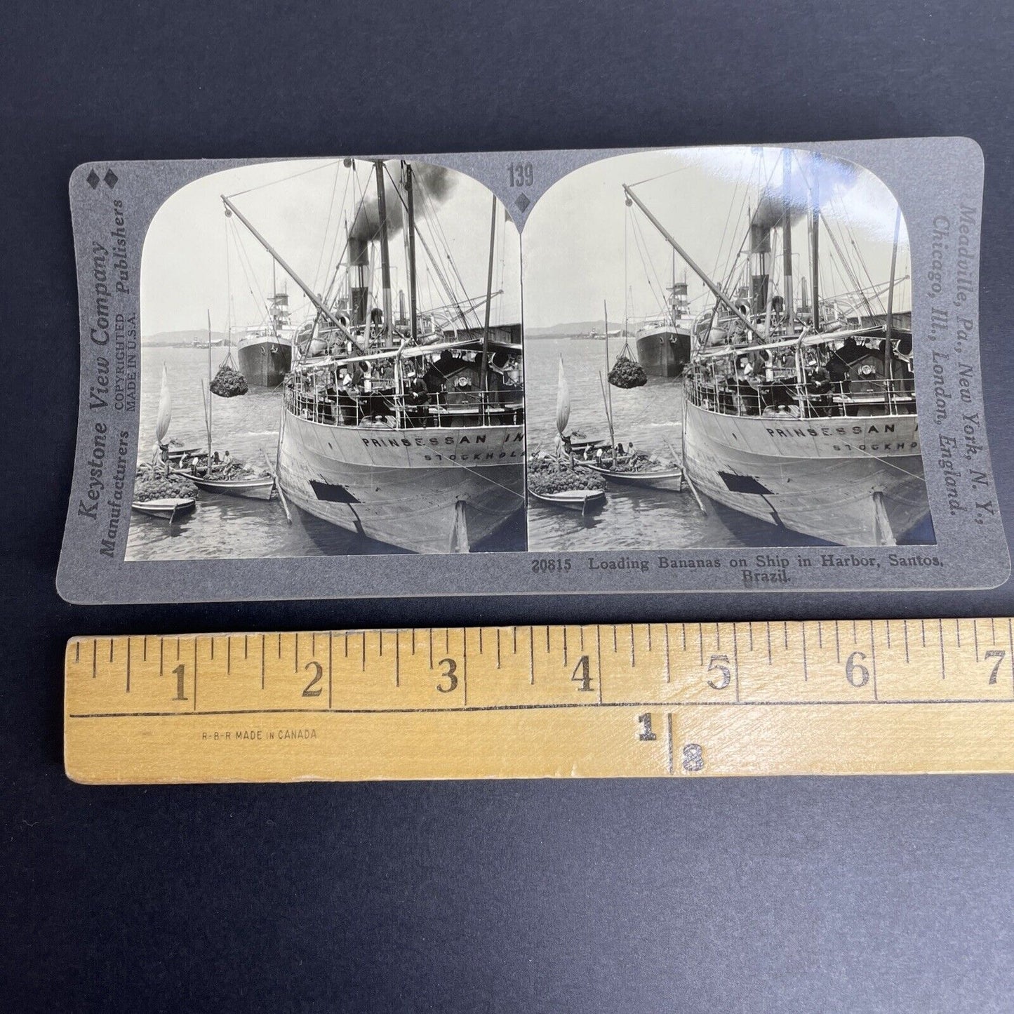 Antique 1908 Prinsessan Ingeborg Ship Loading Bananas Stereoview Photo Card P916