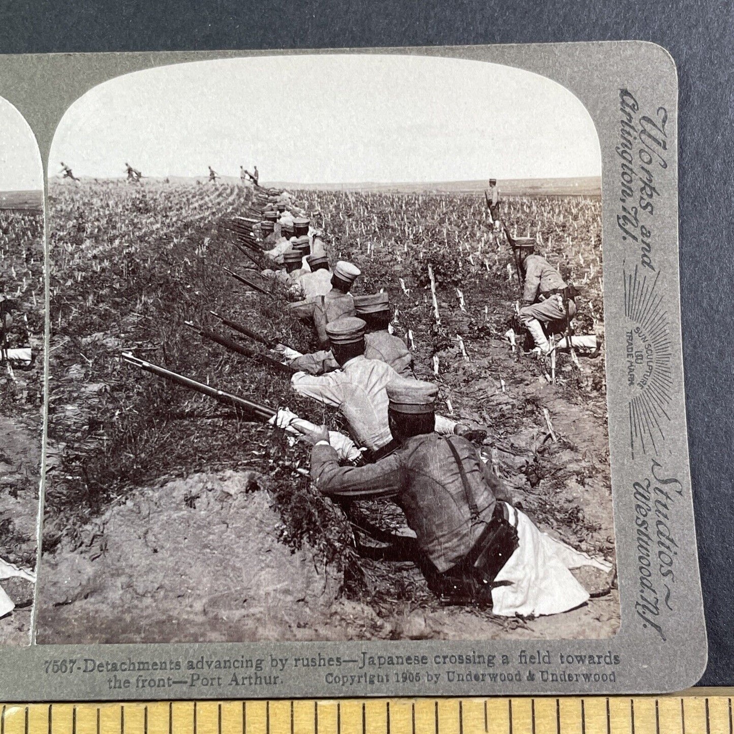 Japanese Attack Soldiers Stereoview Russo-Sino War Antique c1905 X4207