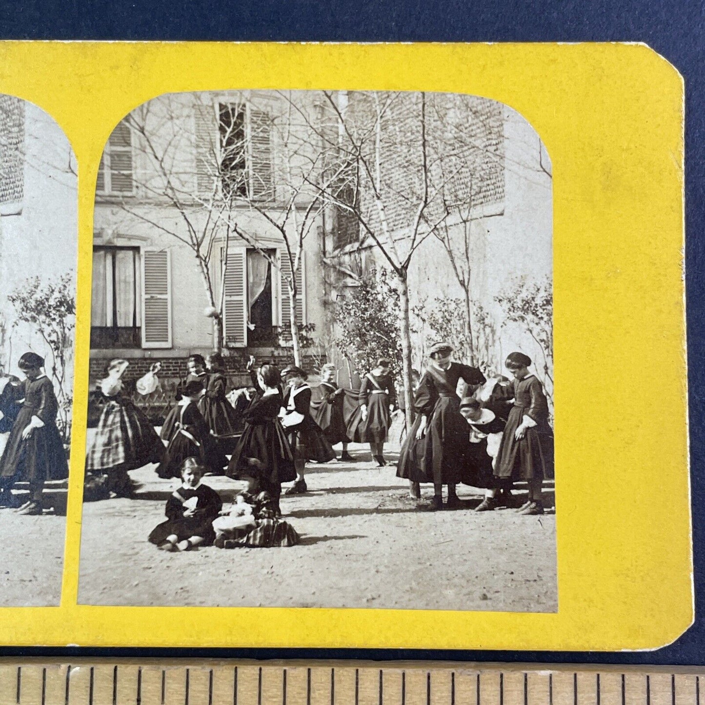 Hungarian Children Learning Traditional Dance Stereoview Antique c1870 X3217