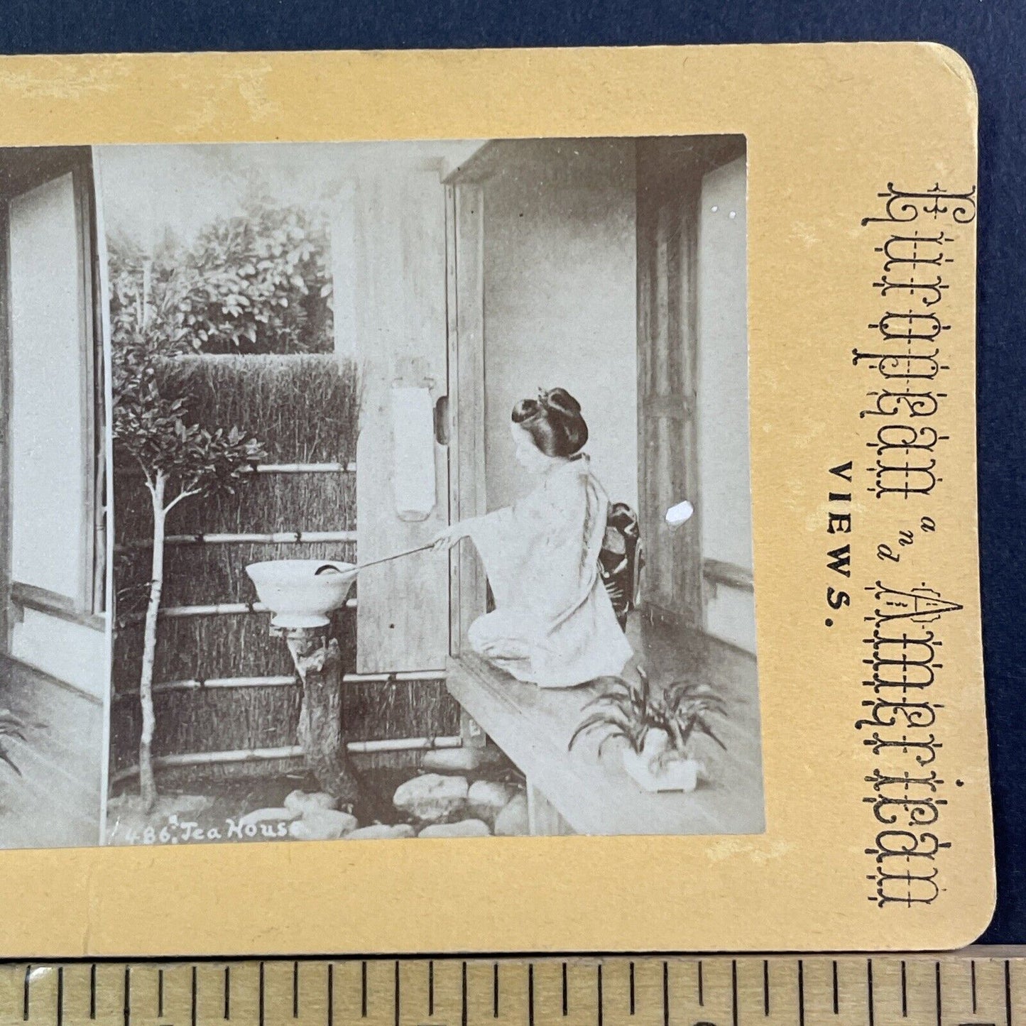 Geisha In Japanese Tea House Stereoview Kusakabe Kimbei Antique c1870 X3115 RARE