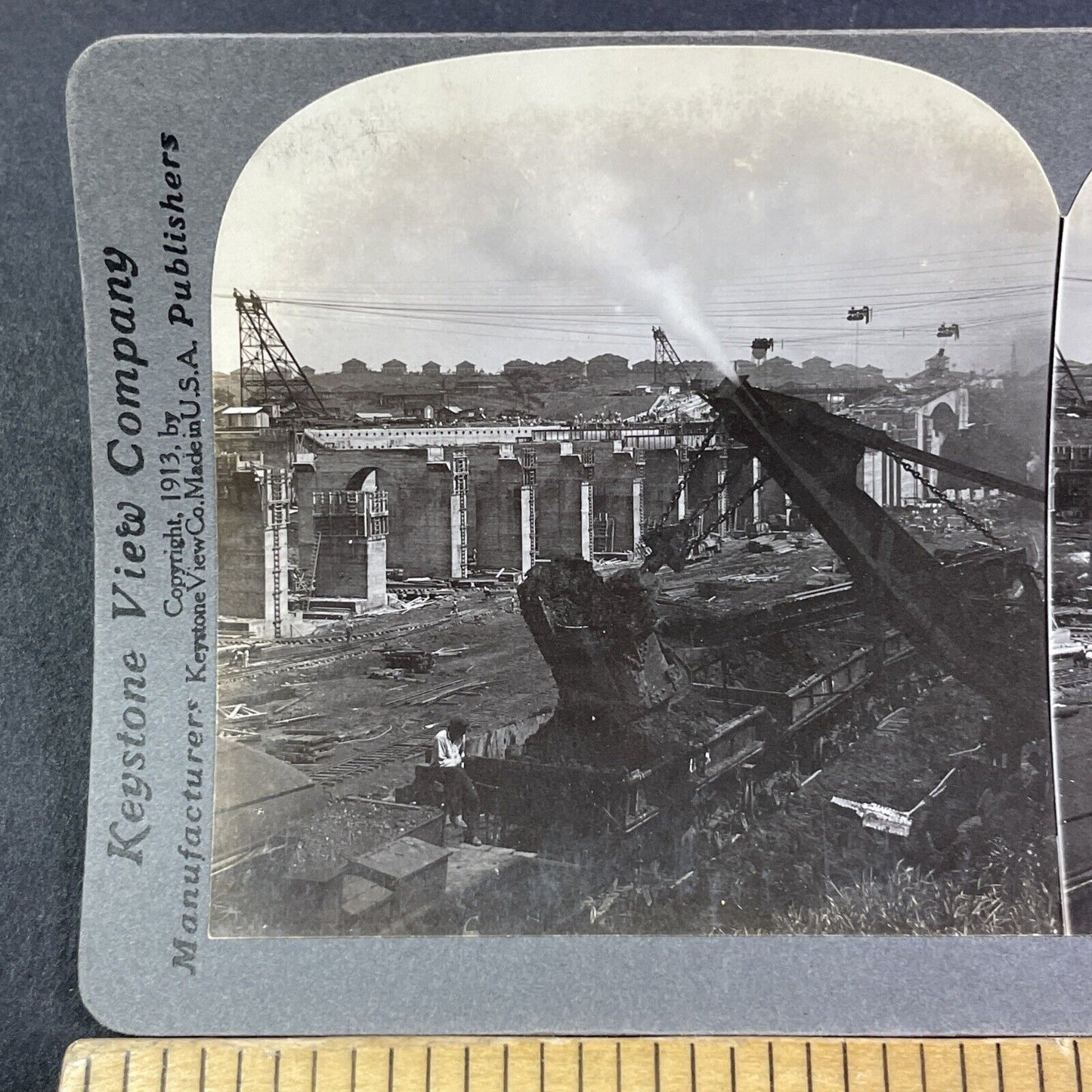 Center Wall Construction in the Panama Canal Stereoview Antique c1913 Y2828