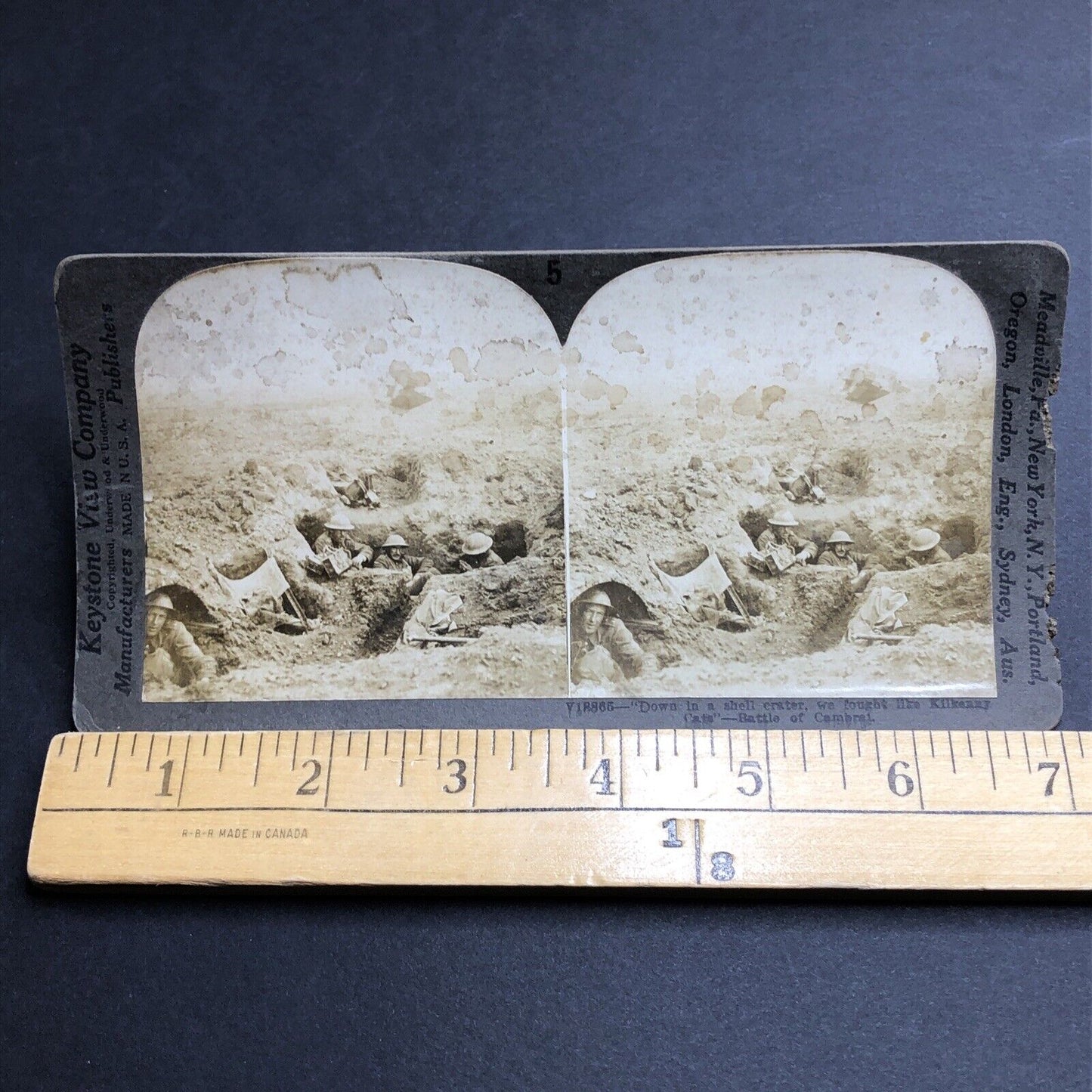 Antique 1917 Canadian Solders WW1 Battle Of Cambrai Stereoview Photo Card P2018