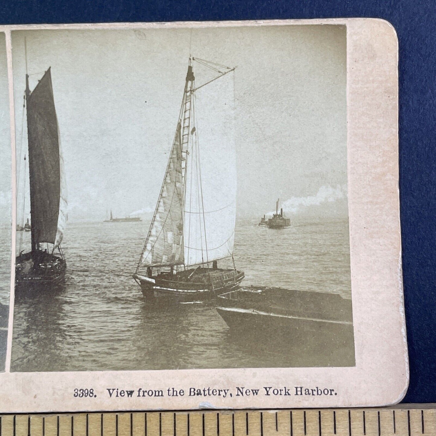 Sailboats At The Battery Manhattan Stereoview New York Antique c1885 X3247