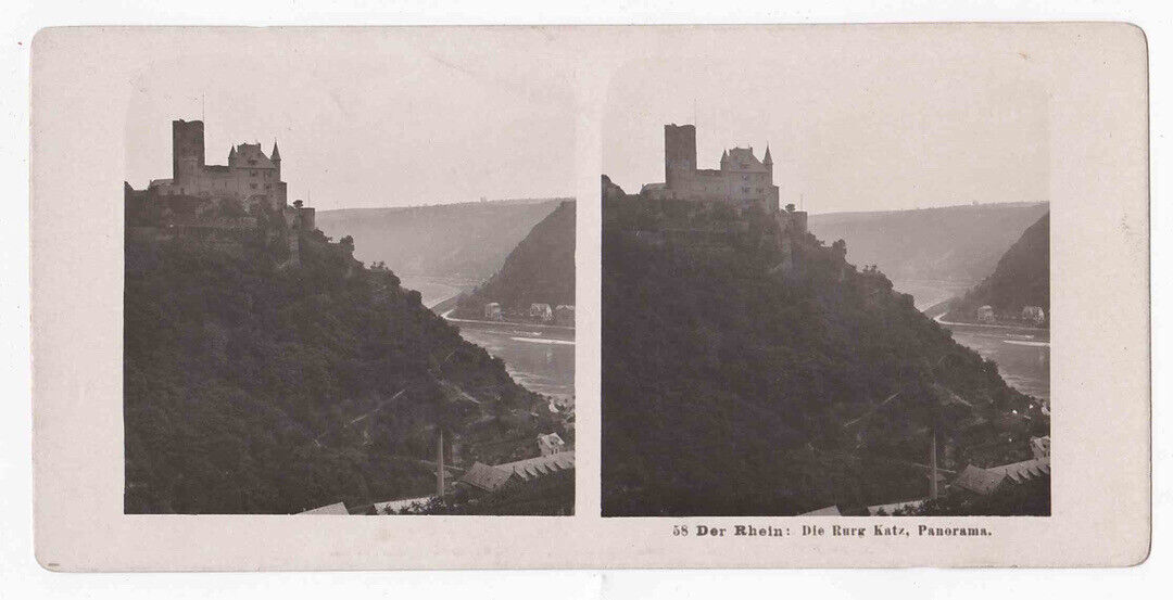 Antique 1903 Katz Castle Burg Katz St. Goarshausen Germany Stereo Card P335