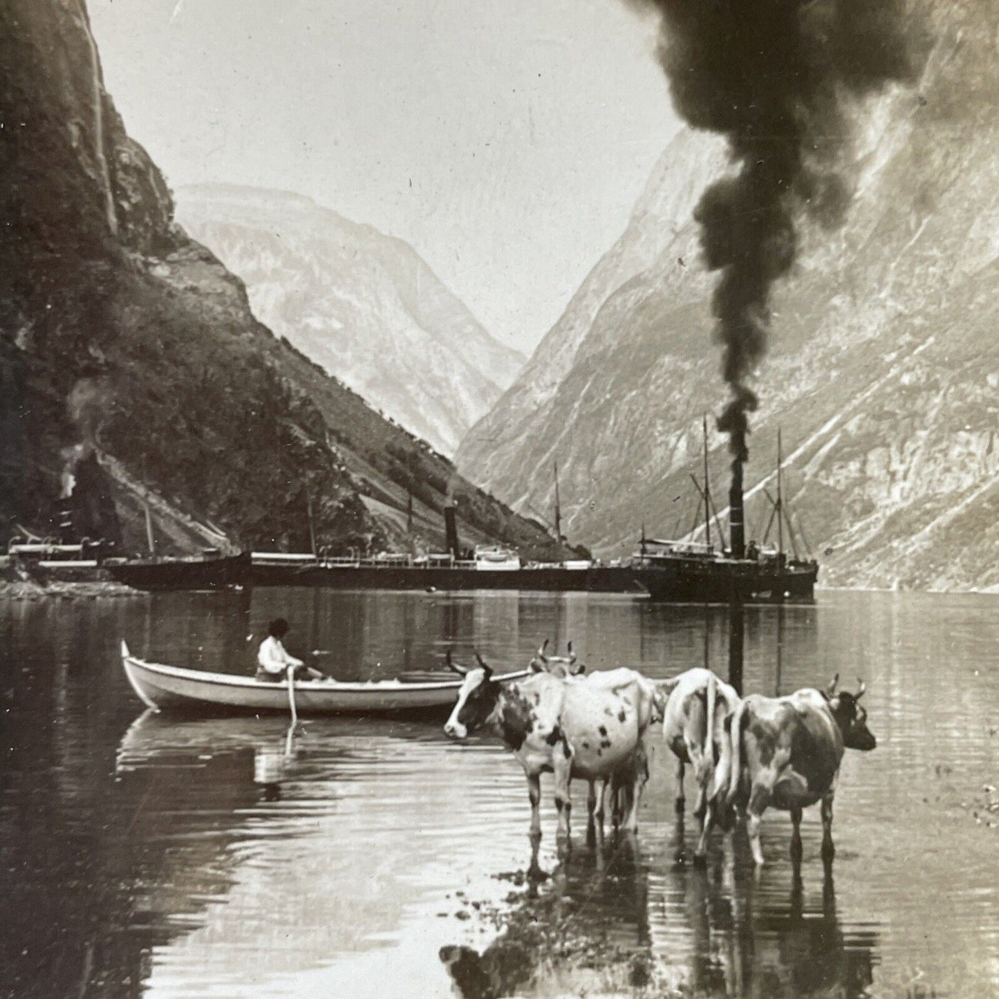 Antique 1910s Gudvangen Village Norway Stereoview Photo Card P2796