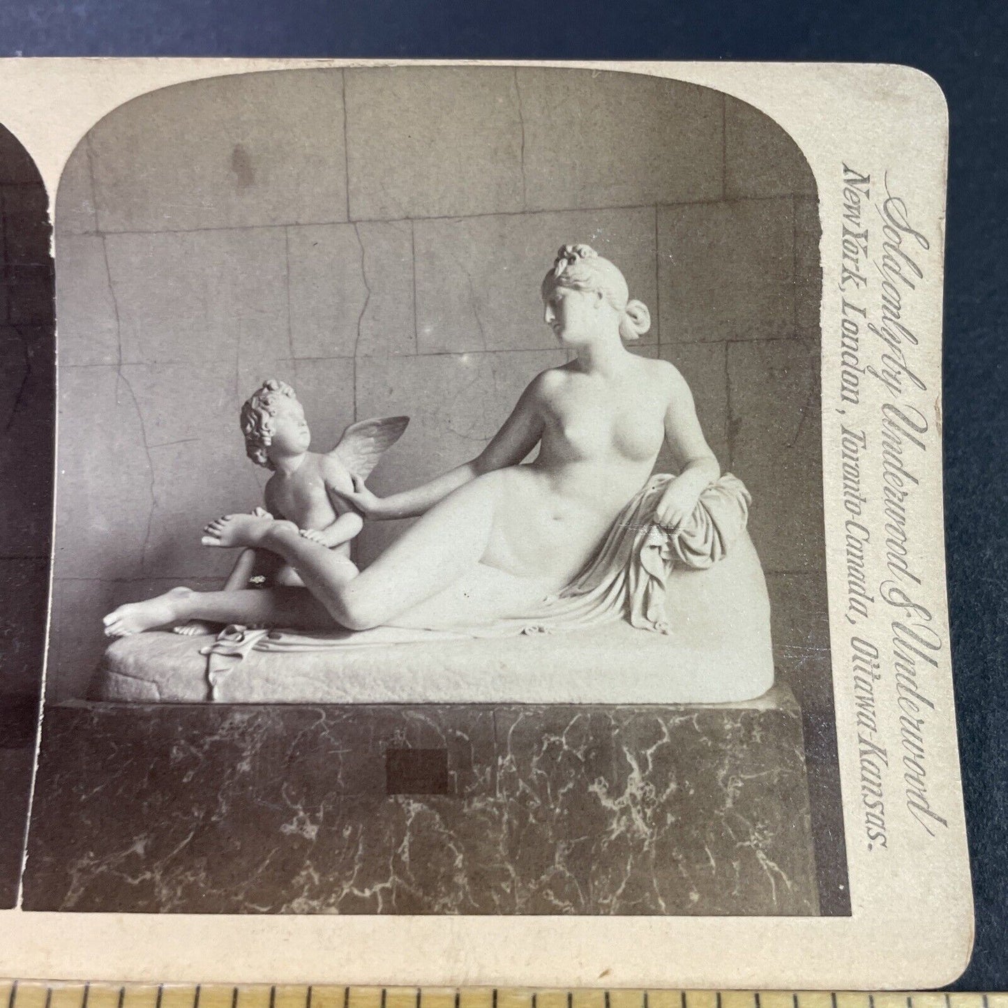 Antique 1890s Nude Female Statue Made Of Marble Stereoview Photo Card P3827