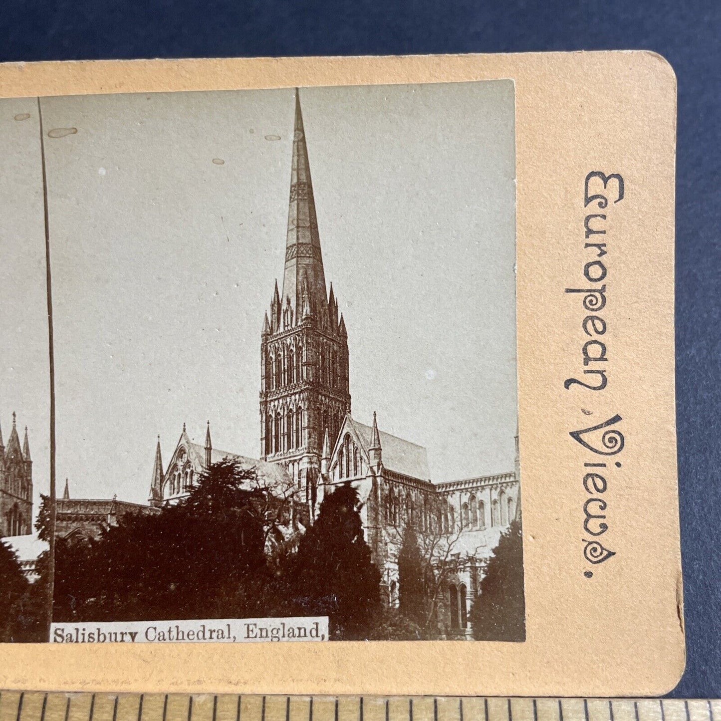 Antique 1880s Salisbury Cathedral England UK Stereoview Photo Card P4382